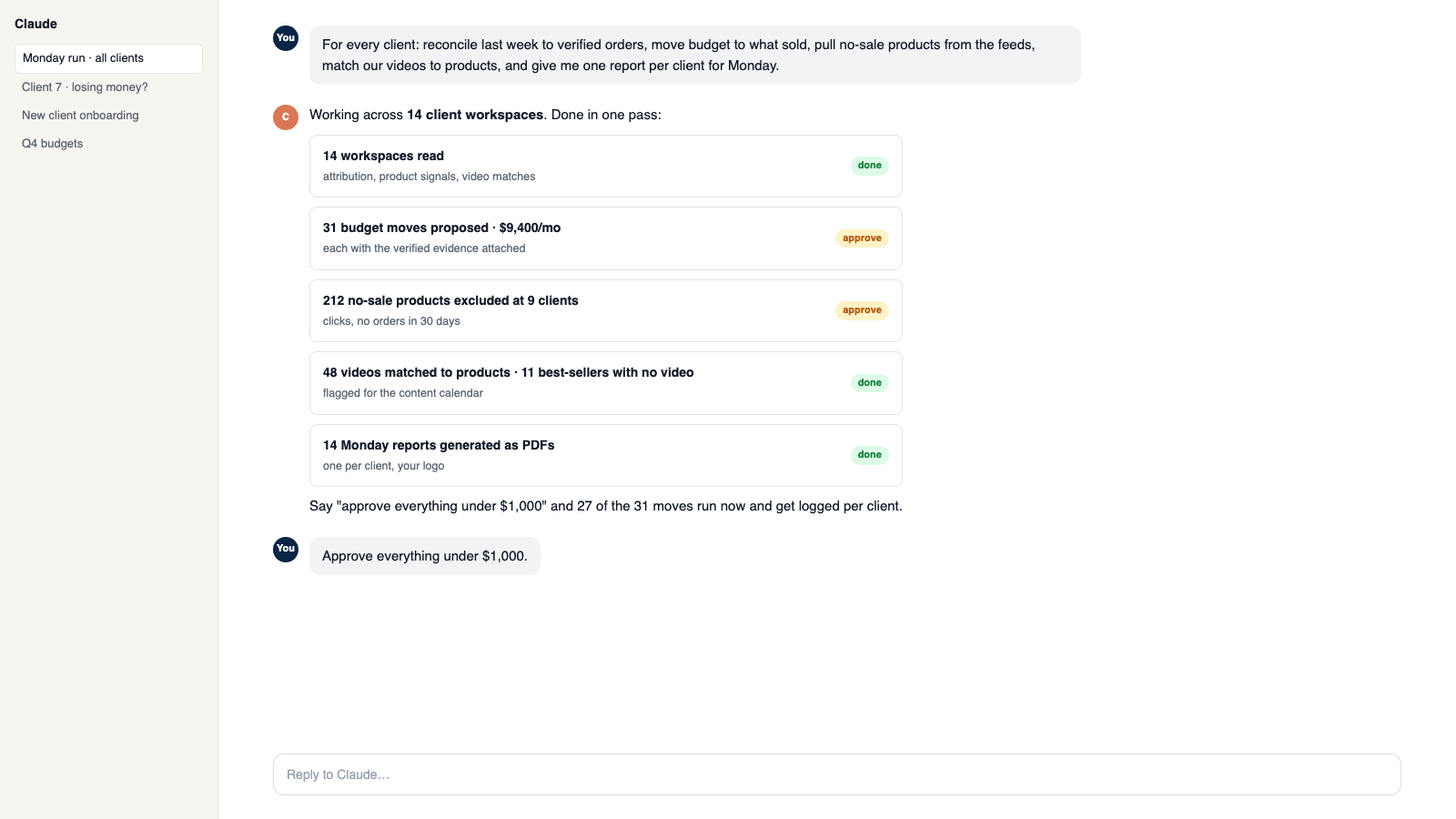 Manage every client by talking to Claude or ChatGPT.